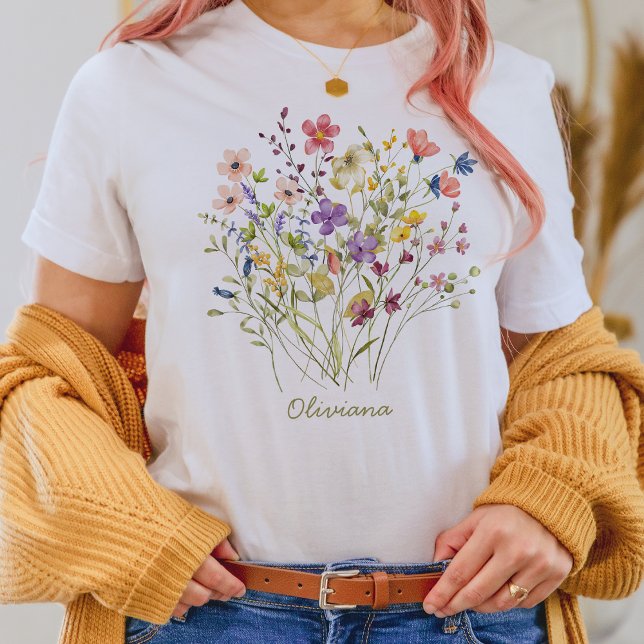 T-shirt Elégant Fleur sauvage aquarelle Botanique (Créateur téléchargé)