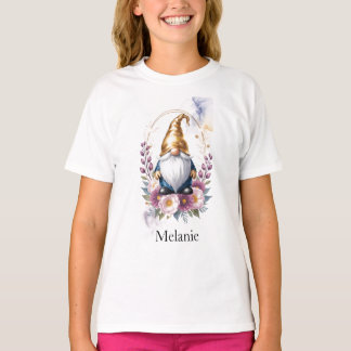 T-shirt Elegant Golden Gnome in Floral Bouquet