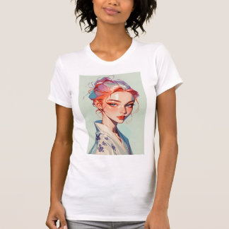 T-shirt Elegant Kimono Girl Aesthetic Anime Portrait T-Shi