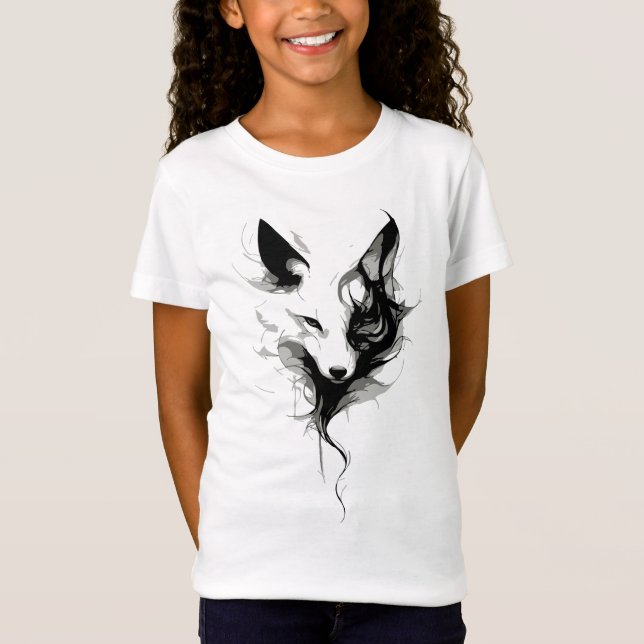 T-Shirt Elégant Loup blanc en encre noire (Devant)