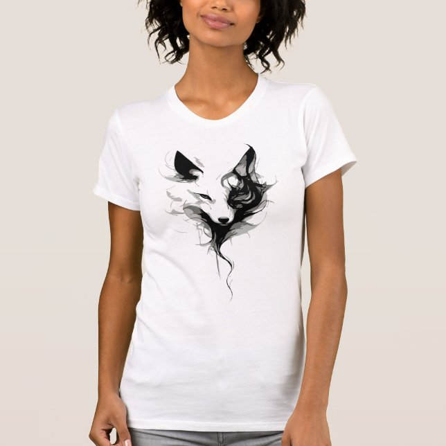 T-shirt Elégant Loup blanc en encre noire (Devant)
