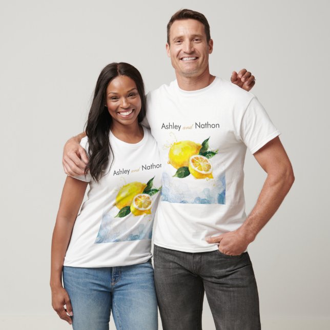 T-shirt Élégant Mariage citron jaune et bleu aquarelle (Unisexe)