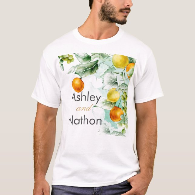 T-shirt Elégant Mariage d'été fleuri & Fruits (Devant)