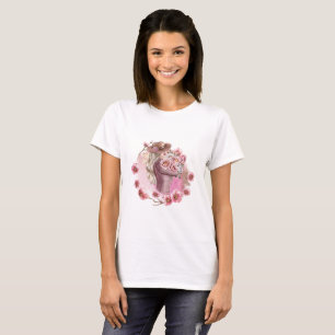 T-shirt Élégant modèle de femme florale à l'aquarelle
