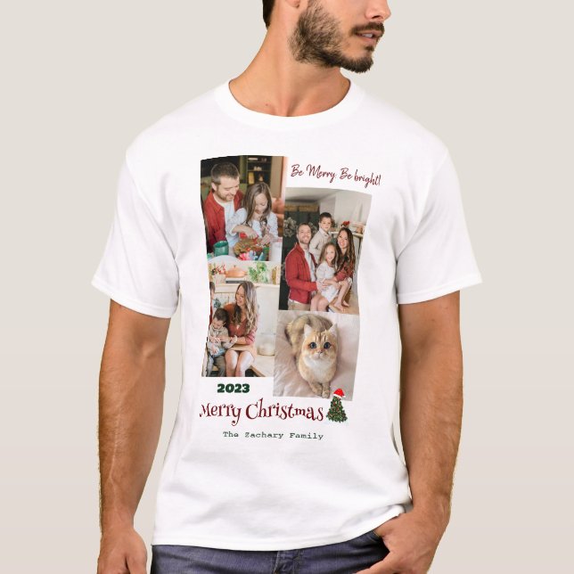 T-shirt Élégant moderne Famille de Noël Collage photo (Devant)