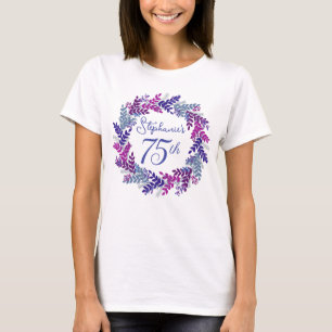 T-shirt Élégant monogramme de couronne rose pourpre 75e an