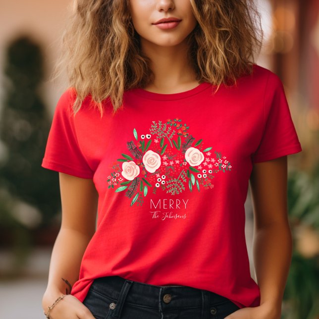 T-shirt Élégant motif floral Noël (Elegant Floral Pattern Christmas Holiday T-Shirt)