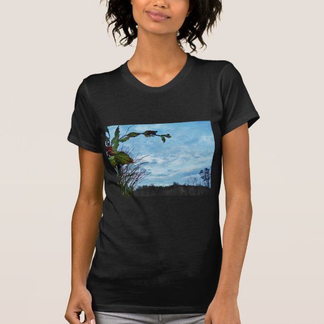 T-shirt Élégant Noël Holly, ciel bleu (Devant)
