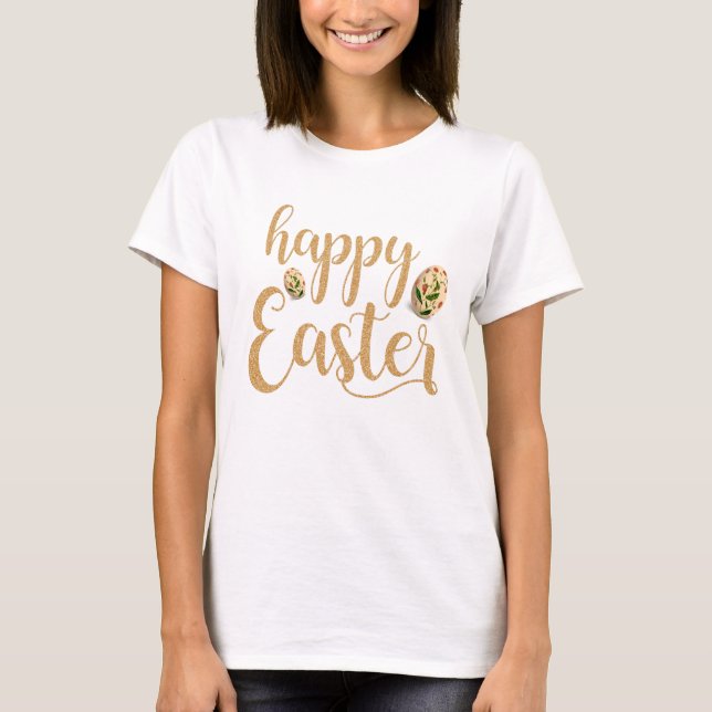 T-shirt Elégant or heureux Pâques moderne (Devant)