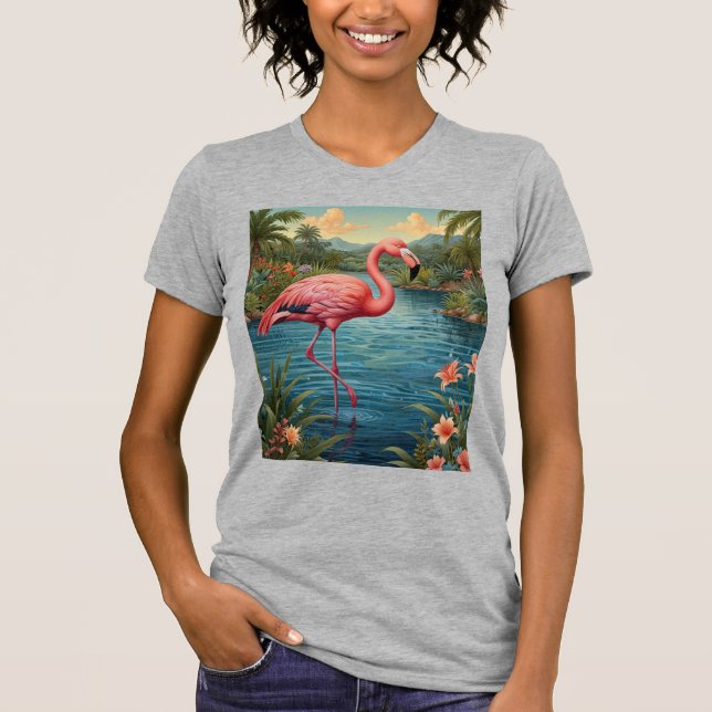 T-shirt Élégant paradis tropical flamand rose (Devant)
