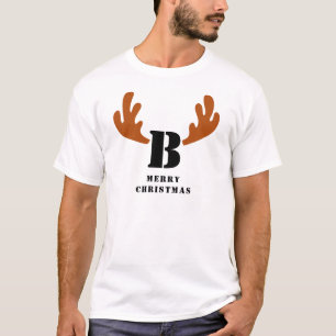 T-shirt Élégant Reindeer Noël Famille Monogramme Nom