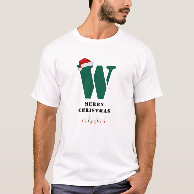 T-shirt Élégant Reindeer Noël Famille Monogramme Nom (Devant)