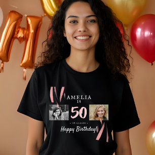 T-shirt Élégant rose noir 50e anniversaire 2 photos