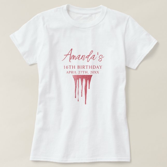 T-shirt Elégant Rose Parties scintillant or goutte douce 1 (Design devant)