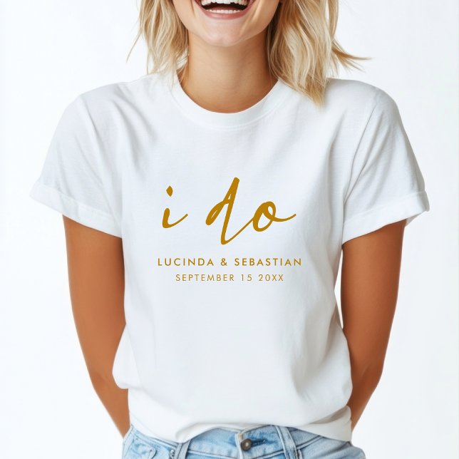 T-shirt Élégant script de mariage Gold et White Bride (Créateur téléchargé)