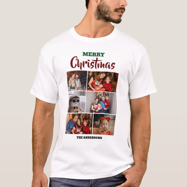 T-shirt Élégant Script moderne Noël Famille Photo (Devant)