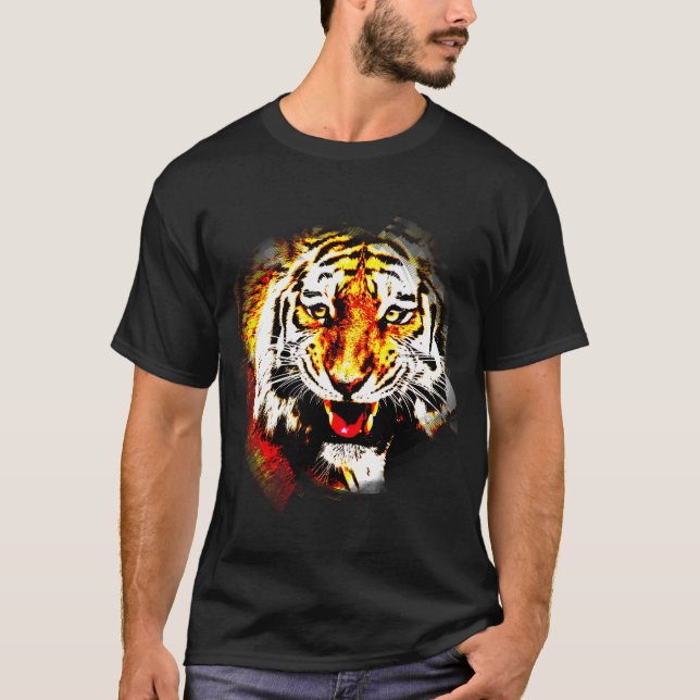 T-shirt Elégant Tiger moderne Modèle couleur noire (Devant)