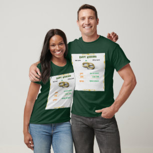 T-shirt Élégant Vert Personnalisé Couple de Mariage en For