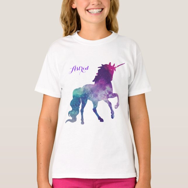 T-shirt Elégante aquarelle Bleu violet Unicorne moderne (Devant)