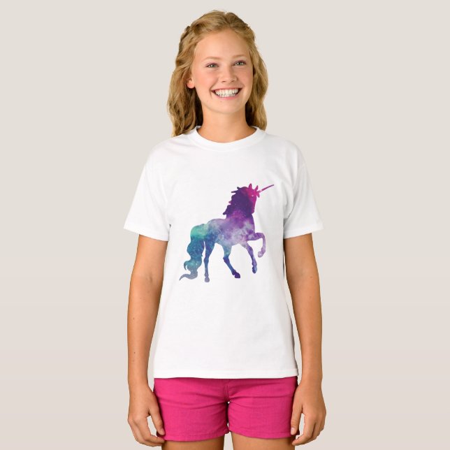 T-shirt Elégante aquarelle Bleu violet Unicorne moderne (Devant entier)