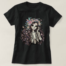 Élégante Fille Crâne de Sucre Día de los Muertos F