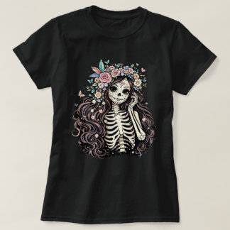T-shirt Élégante Fille Crâne de Sucre Día de los Muertos F