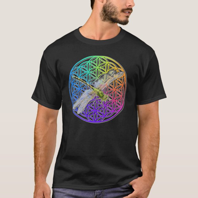 T-shirt Élégante fleur colorée de vie libellule art (Devant)