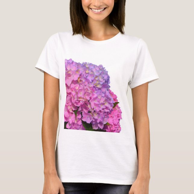 T-shirt Elégante florales violettes roses hydrangées (Devant)