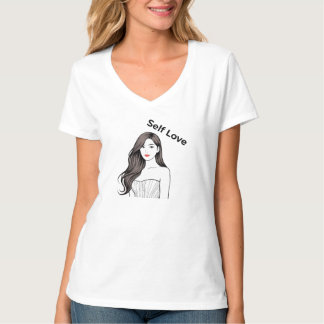 T-shirt  Élégante Minimaliste Amour de Soi Femme Ligne Art