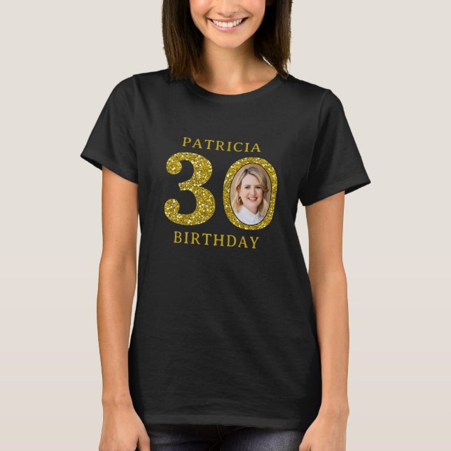 T-shirt Elégante Parties scintillant d'or noir 30e anniver (Devant)