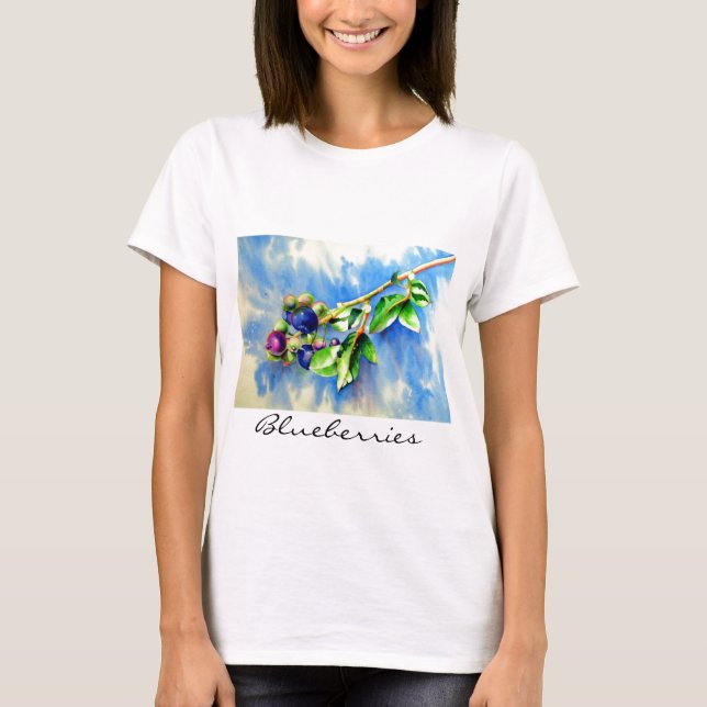 T-shirt Elégante peinture à l'aquarelle de bleuet (Devant)