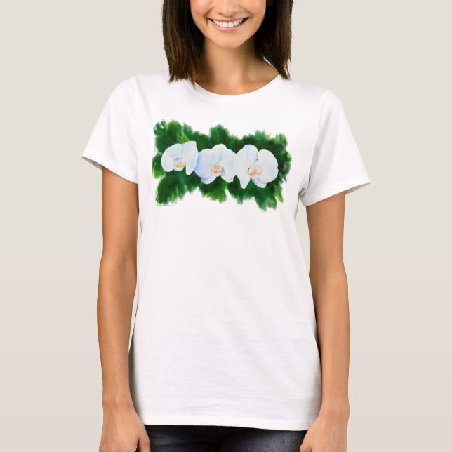 T-shirt Elégante peinture d'orchidée tropicale blanche (Devant)
