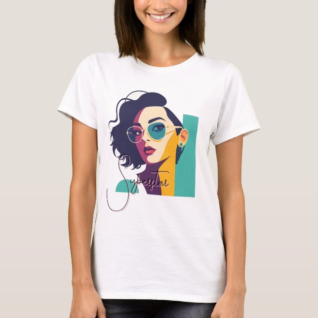 T-shirt Élégante Pop Art femme avec lunettes (Devant)