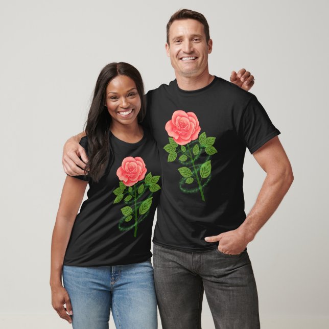 T-shirt Elégante Rose rose : Design de fleurs imprimées (Unisexe)