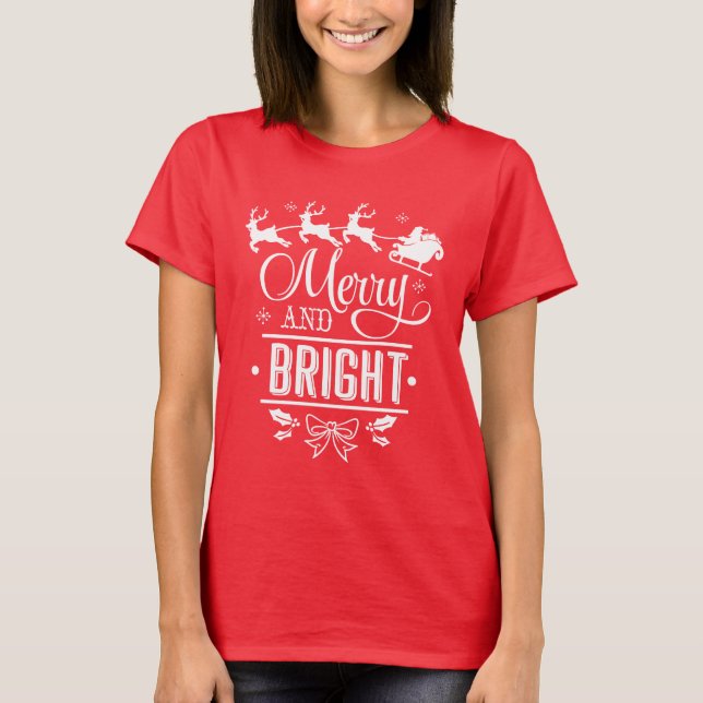T-shirt Élégante typographie de Noël "Joyeux et lumineux" (Devant)