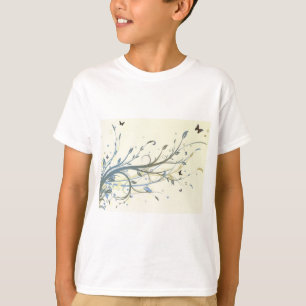 T-shirt Élégantes volutes florales bleues et or avec papil