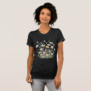 T-shirt Elégants Fleurs sauvages d'aquarelle et papillons