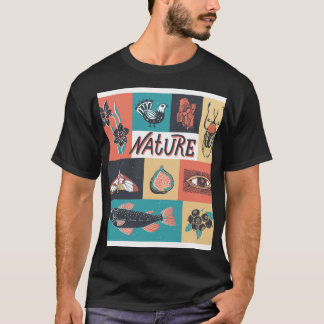 T-shirt Éléments de la nature, Icônes de style rétro.