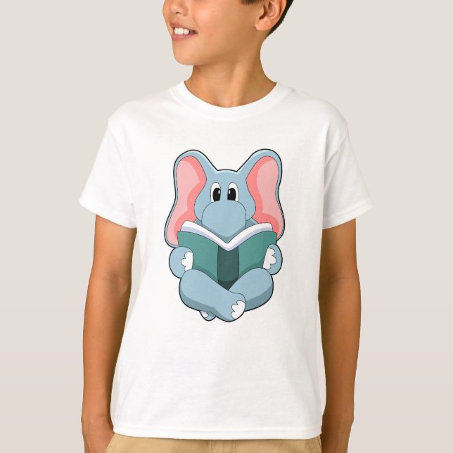 T-shirt Eléphant à la lecture avec livre (Devant)