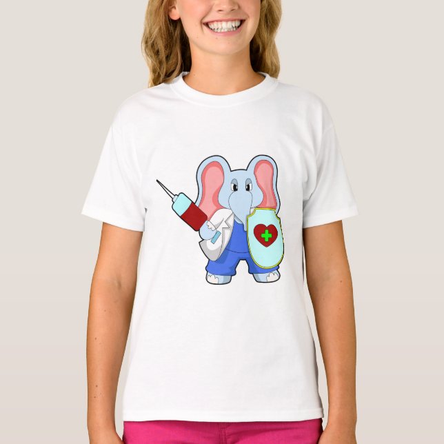 T-shirt Eléphant à la vaccination avec seringue (Devant)