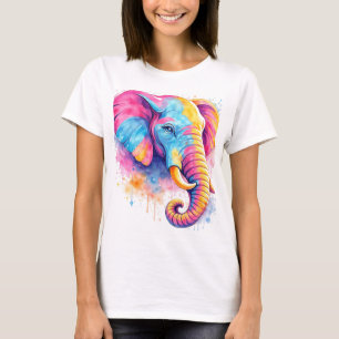 T-shirt Éléphant arc-en-ciel coloré aquarelle