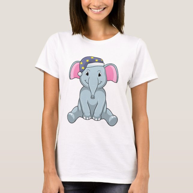 T-shirt Eléphant au coucher avec casquette de nuit (Devant)