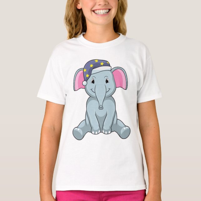 T-shirt Eléphant au coucher avec casquette de nuit (Devant)