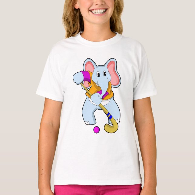 T-shirt Elephant au hockey avec chauve-souris de hockey (Devant)