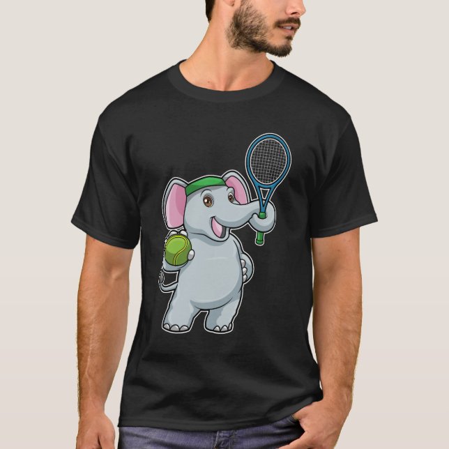 T-shirt Elephant au Tennis avec raquette de tennis (Devant)