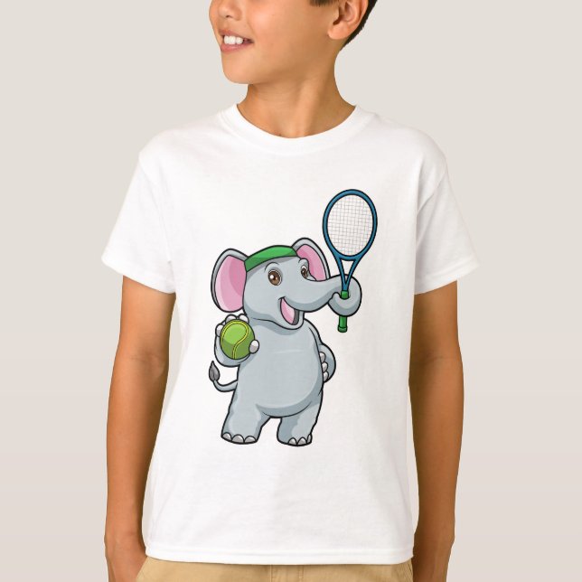 T-shirt Elephant au Tennis avec raquette de tennis (Devant)