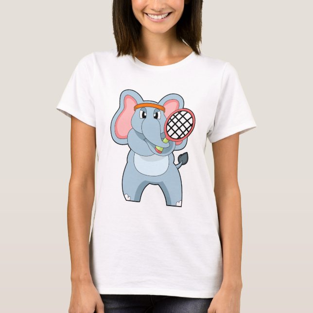 T-shirt Elephant au Tennis avec raquette de tennis (Devant)