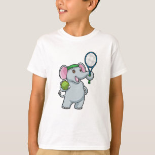T-shirt Elephant au Tennis avec raquette et balle de tenni