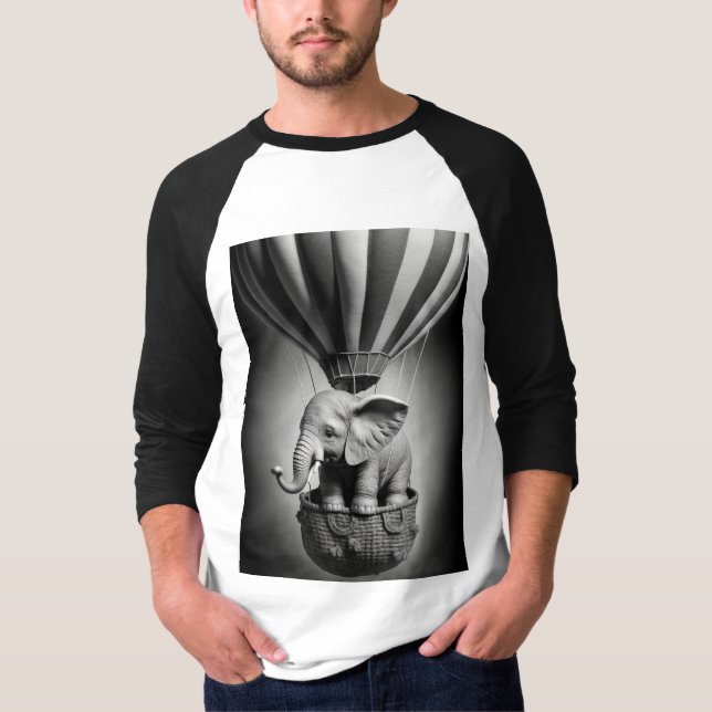 T-shirt Elephant bébé dans un ballon à air chaud (Devant)