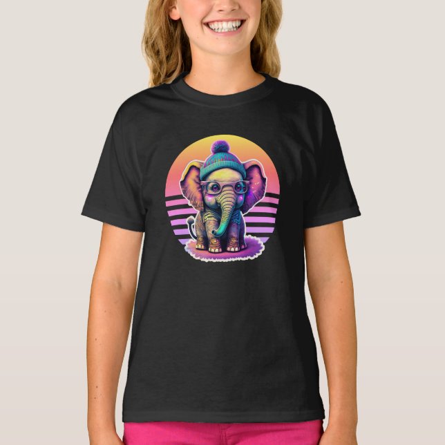 T-shirt Eléphant bébé mignon avec lunettes et Beanie (Devant)